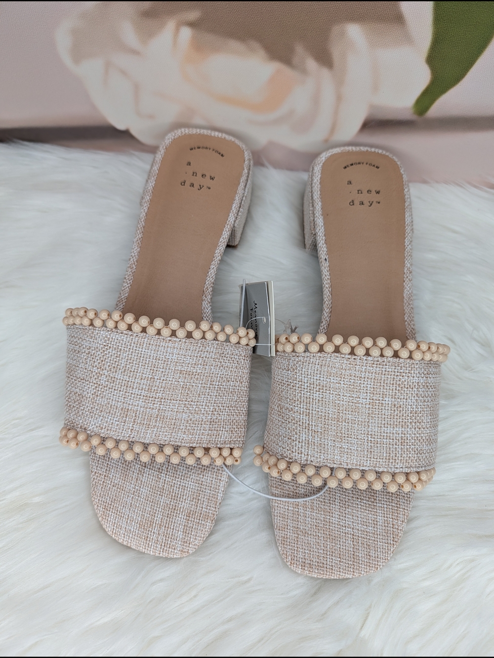 a new day Beige Beaded Slide Sandals